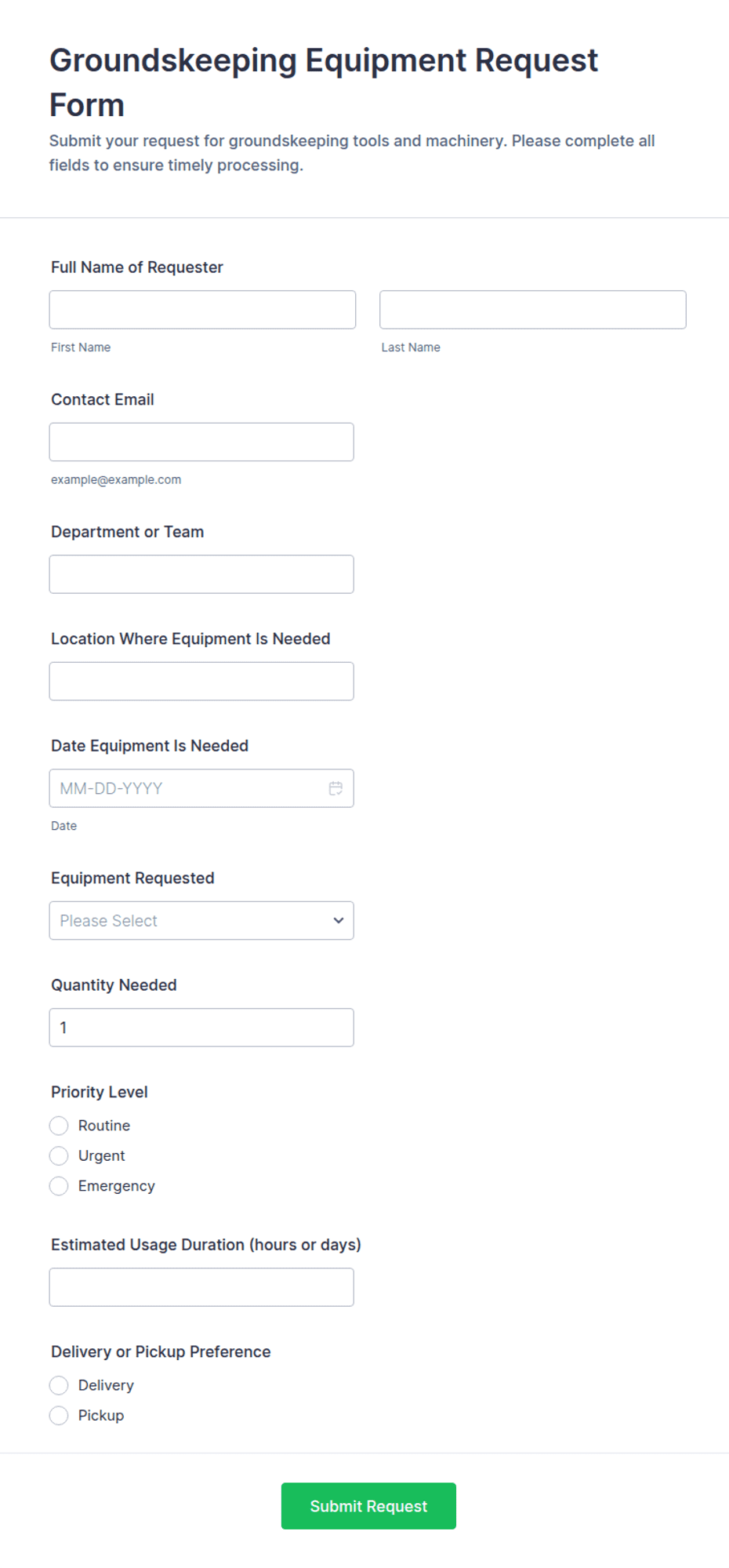 Groundskeeping Equipment Request Form Template | Jotform