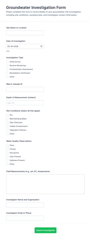 Groundwater Investigation Form Template