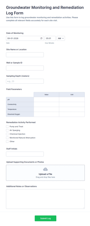 Groundwater Monitoring And Remediation Log Form Template