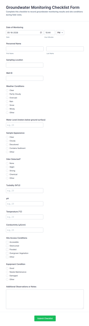 Groundwater Monitoring Checklist Form Template
