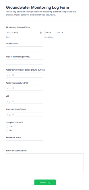 Groundwater Monitoring Log Form Template