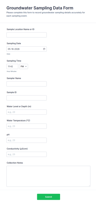 Groundwater Sampling Data Form Template