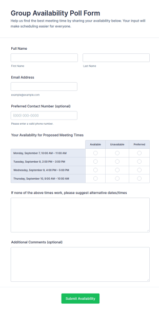 Group Availability Poll Form Template