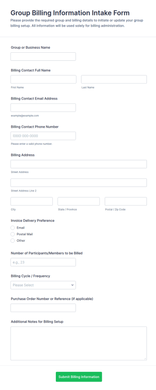 Group Billing Information Intake Form Template