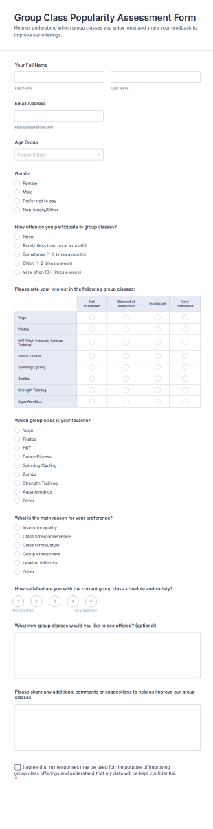 Group Class Popularity Assessment Form Template