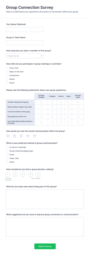 Group Connection Survey Form Template