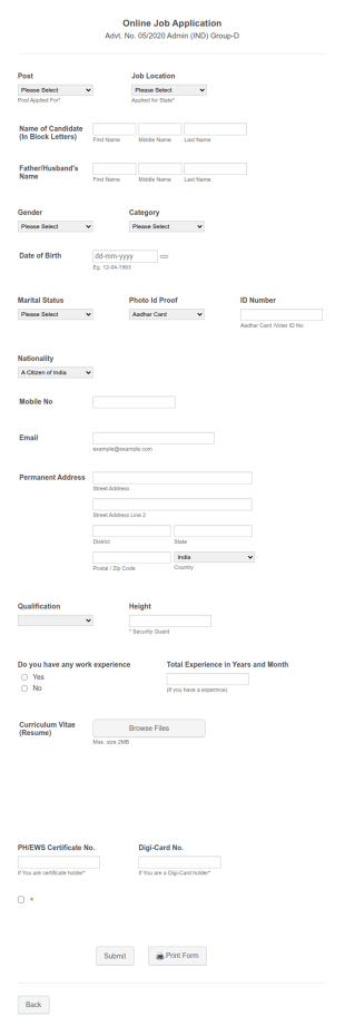 Group D Application Form Template