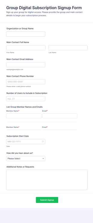 Group Digital Subscription Signup Form Template