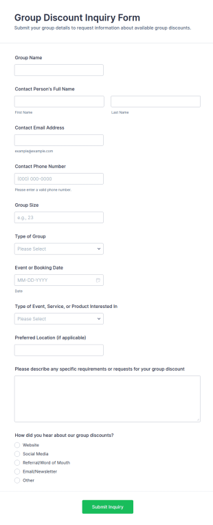 Group Discount Inquiry Form Template