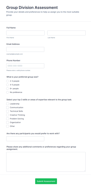 Group Division Assessment Form Template