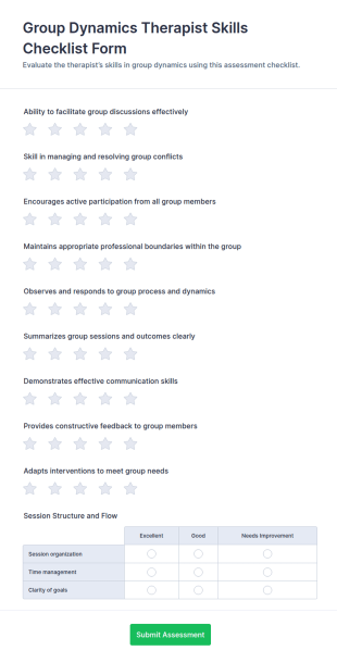 Group Dynamics Therapist Skills Checklist Form Template