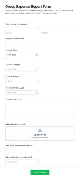 Group Expense Report Form Template