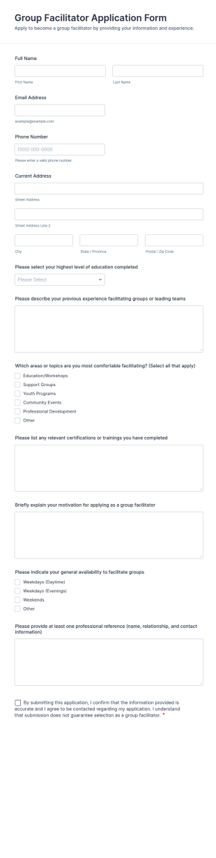 Group Facilitator Application Form Template