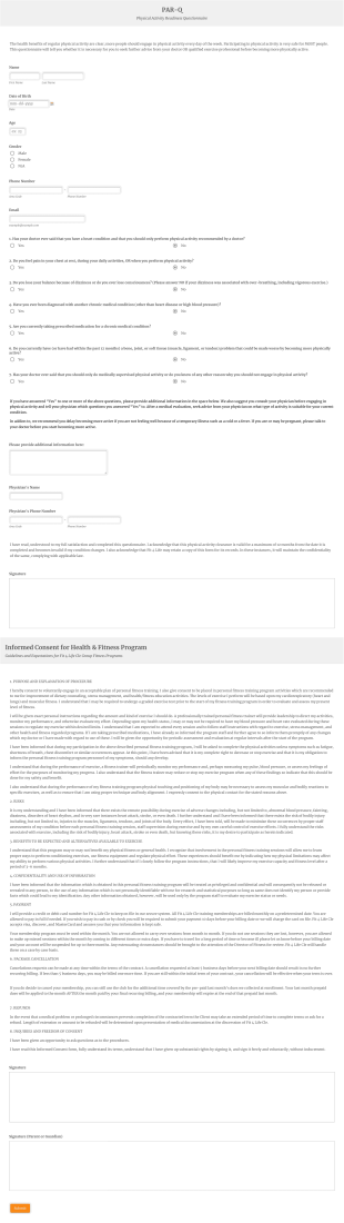 Group Fitness Onboarding Form Template