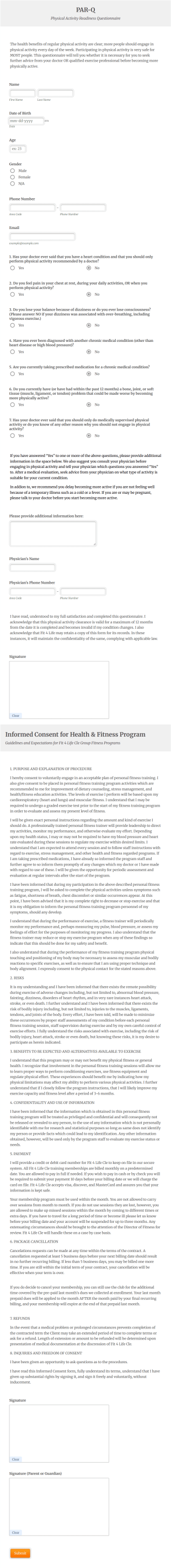 Group Fitness Onboarding Form Template