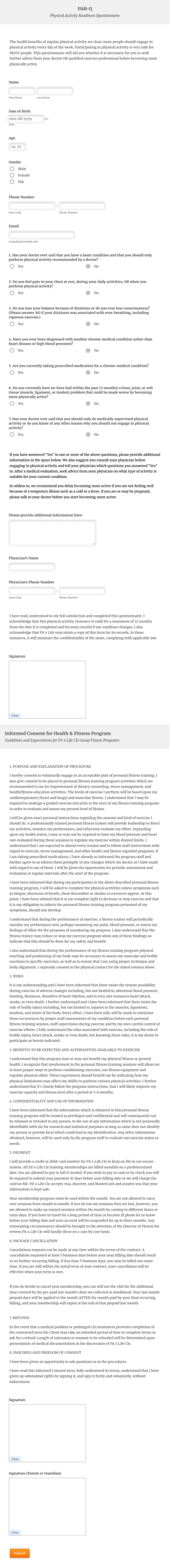 Group Fitness Onboarding Form Template