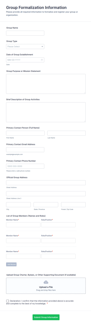 Group Formalization Information Form Template