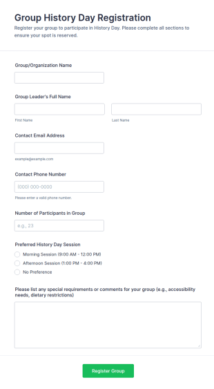 Group History Day Registration Form Template
