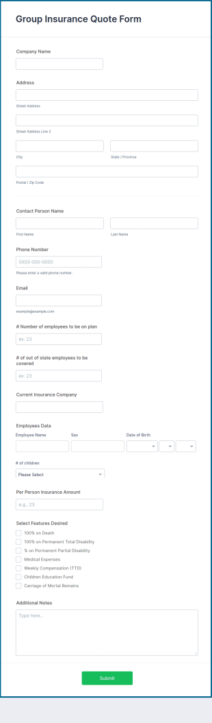Group Insurance Quote Form Template