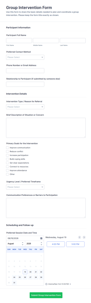 Group Intervention Form Template