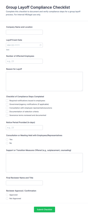 Group Layoff Compliance Checklist Form Template