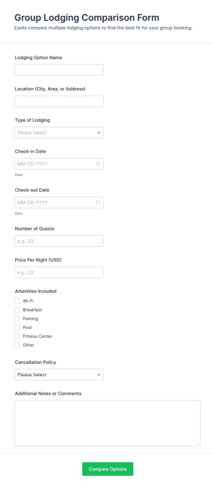 Group Lodging Comparison Form Template