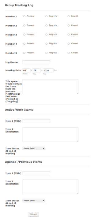 Group Meeting Log Form Template