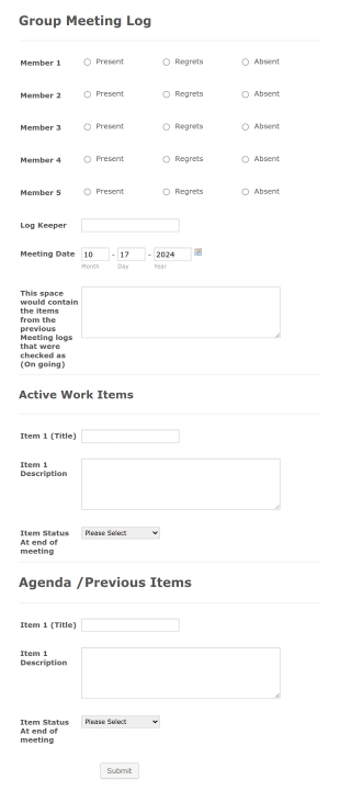 Group Meeting Log Form Template