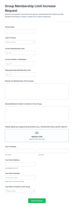 Group Membership Limit Increase Request Form Template