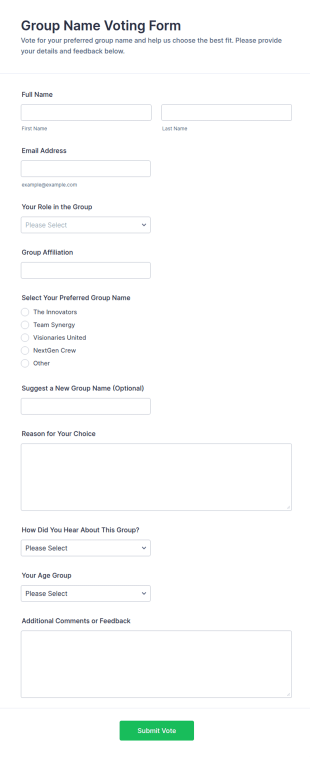 Group Name Voting Form Template