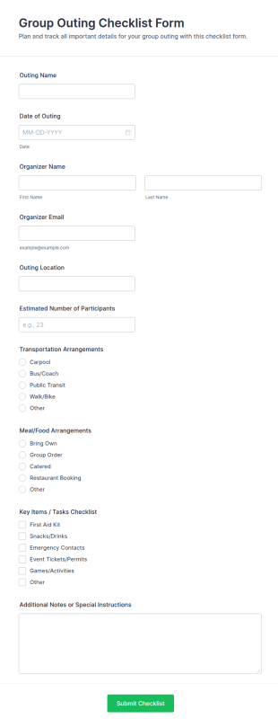 Group Outing Checklist Form Template