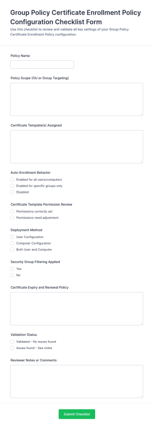 Group Policy Certificate Enrollment Policy Configuration Checklist Form Template