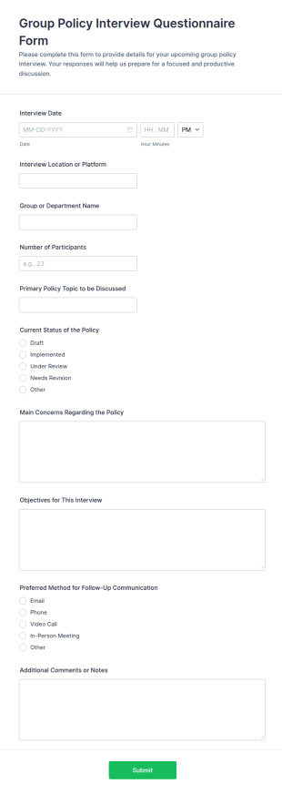 Group Policy Interview Questionnaire Form Template