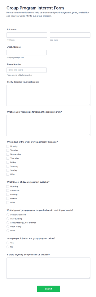 Group Program Interest Form Template