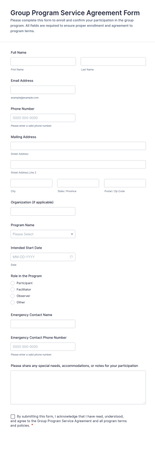 Group Program Service Agreement Form Template