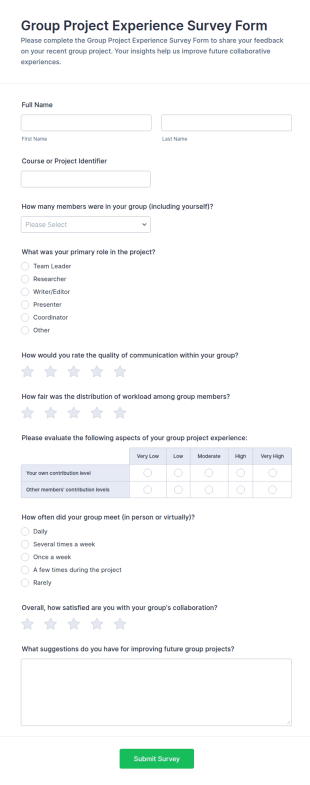 Group Project Experience Survey Form Template