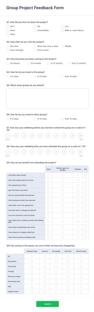 Group Project Feedback Form Template