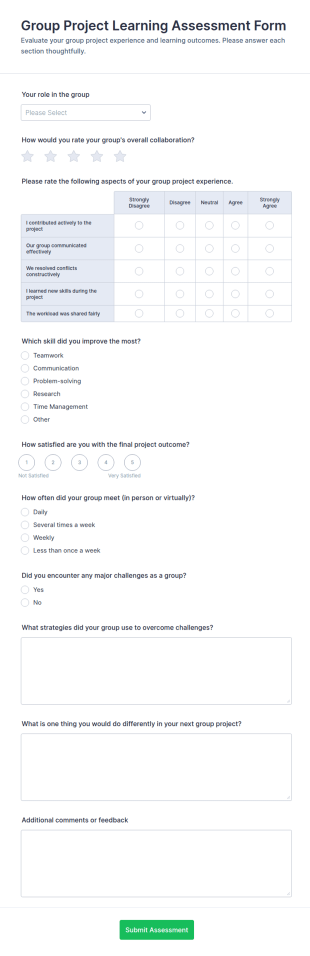 Group Project Learning Assessment Form Template