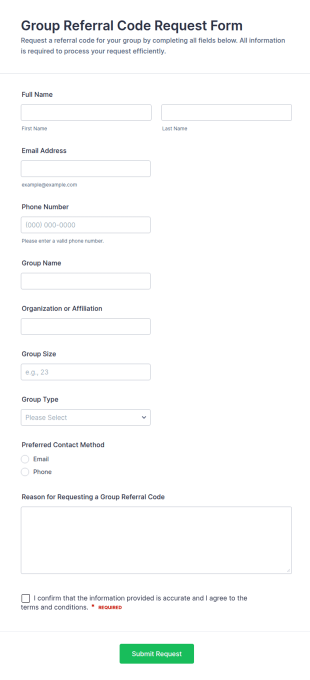 Group Referral Code Request Form Template