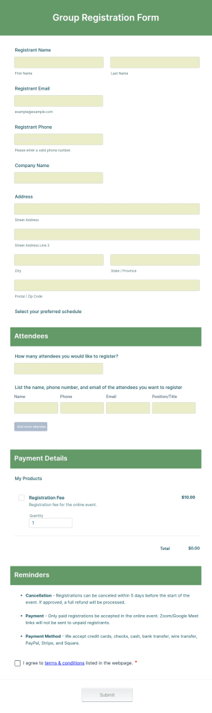 Group Registration Form Template