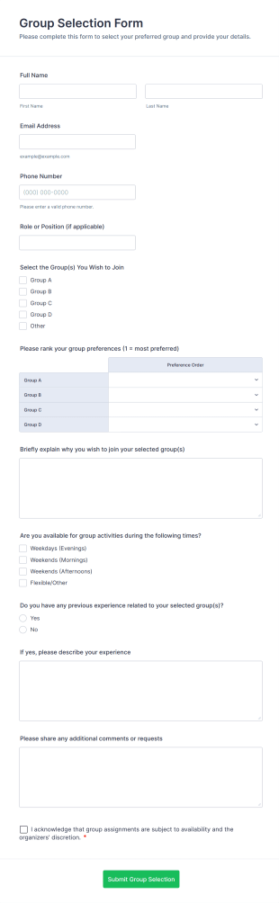 Group Selection Form Template