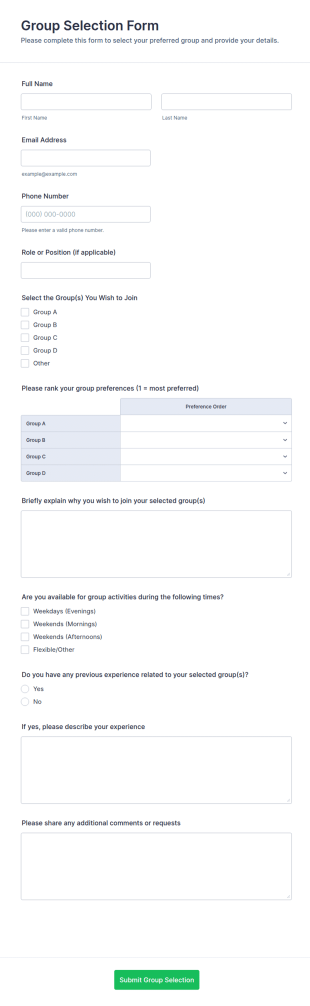 Group Selection Form Template