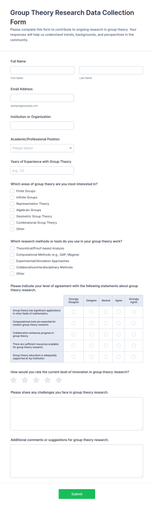 Group Theory Research Data Collection Form Template