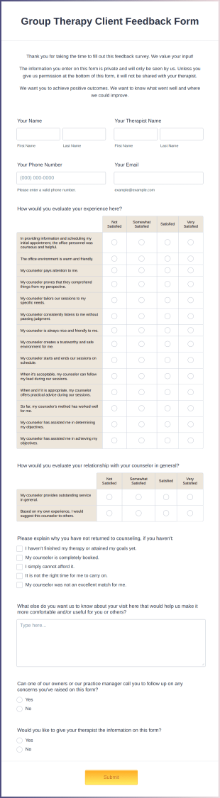 Group Therapy Client Feedback Form Template