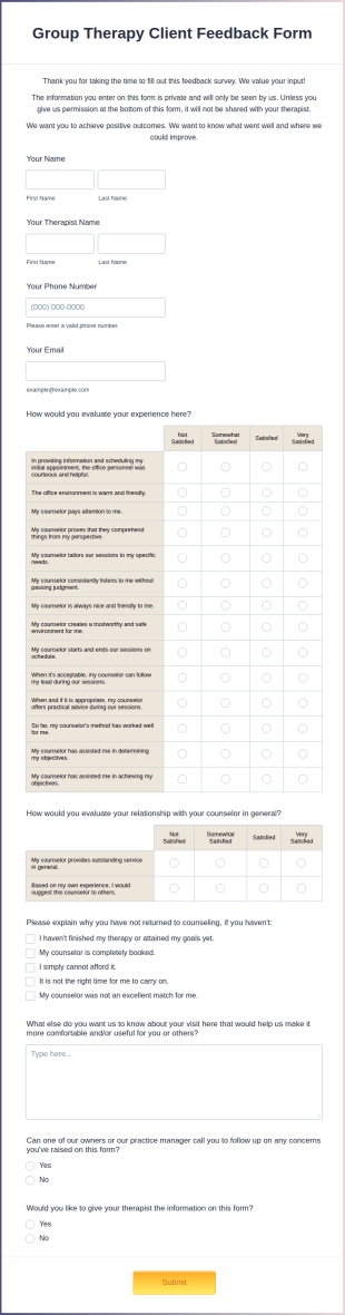 Group Therapy Client Feedback Form Template