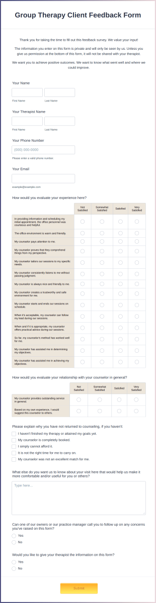 Group Therapy Client Feedback Form Template