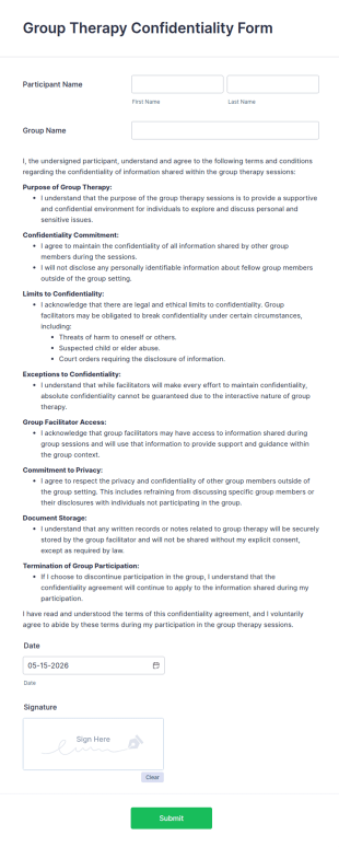 Group Therapy Confidentiality Form Template