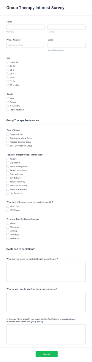 Group Therapy Interest Survey Form Template