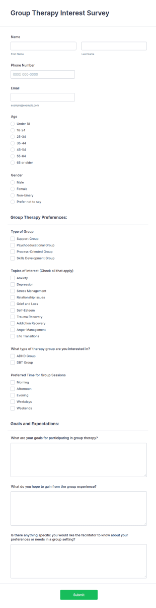 Group Therapy Interest Survey Form Template