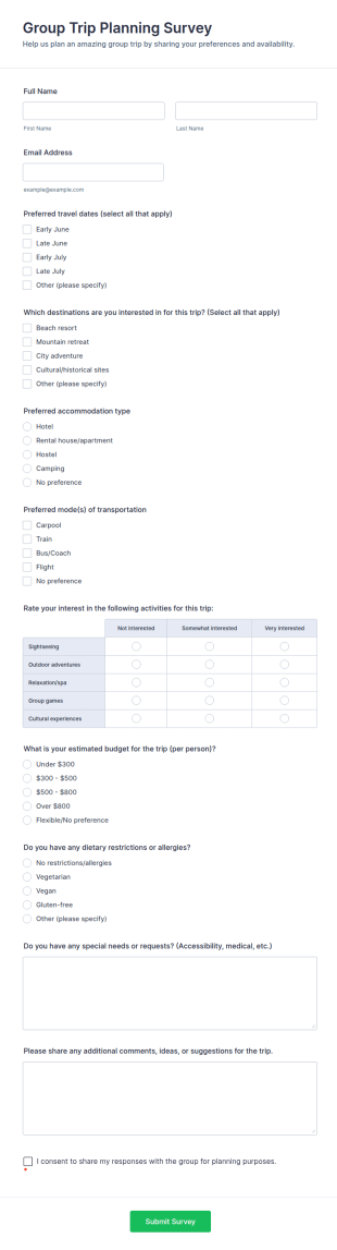 Group Trip Planning Survey Form Template